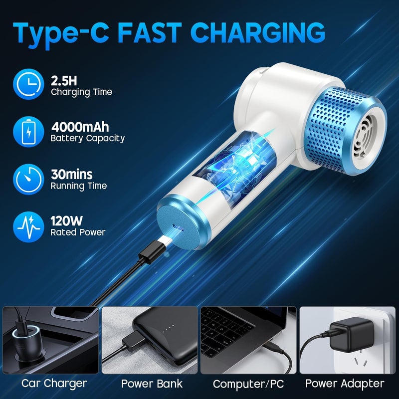 JONYJ Handheld Car Vacuum Cleaner, 16000PA Hand Held Vacuum Portable Cordless, 2 in 1 Air Duster and Vacuum Cleaner with LED Light, Multi-Nozzles, 120W High Power Mini Vacuum for Home, Pet, Office - Image 4
